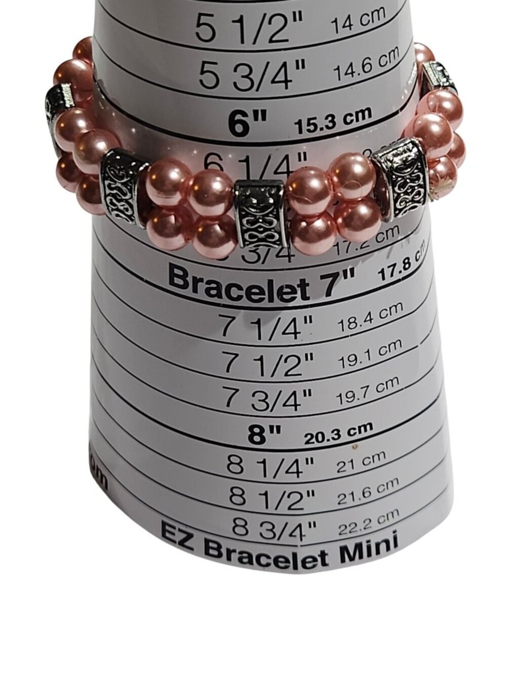 Pink Glass Faux Pearl Silvertone Beaded Stretchy Bracelet 6.5 inches Unstretched